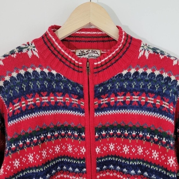 VTG Heirloom Collectibles Red/White/Navy Full Zip Holidays Christmas Sweater M - Picture 2 of 12